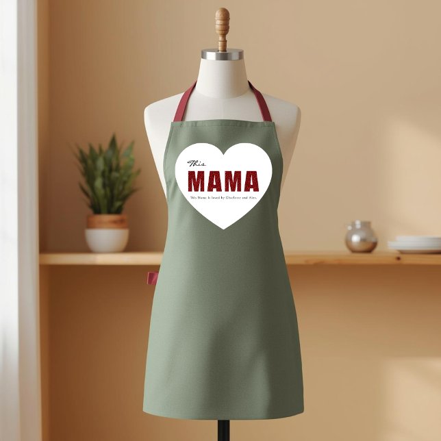 Delantal moderno personalizado con corazón de Mama (Subido por el creador)