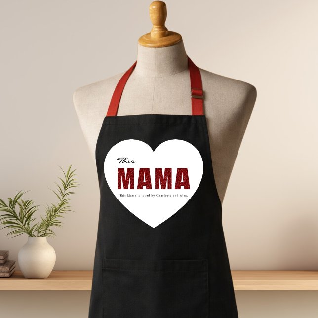 Delantal moderno personalizado con corazón de Mama (Subido por el creador)