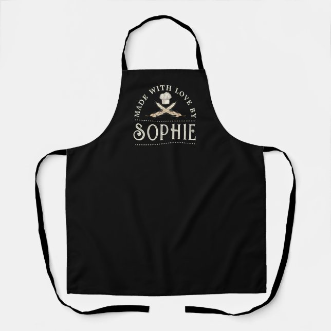 Delantal Moderno personalizado hecho con amor Emblem negro (Anverso)