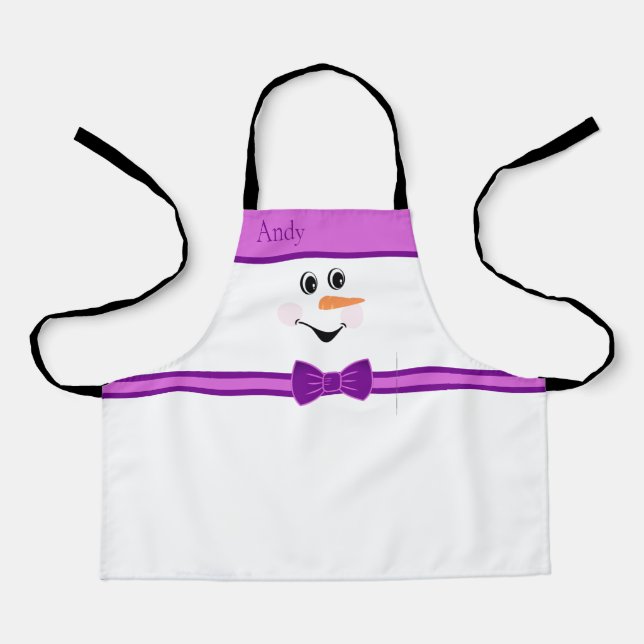 Delantal Moderno Personalizado lindo Snowman enfrenta boler (Anverso)