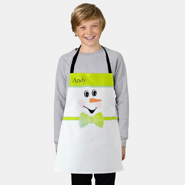 Delantal Moderno Personalizado lindo Snowman enfrenta el ar (Gastado)