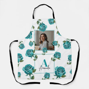 Delantal Moderno Rosa Verde azulado Monograma Personalizado