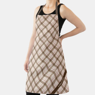 Delantal Moderno y de moda escocés tartán beige marrón 