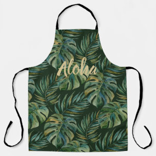 Delantal Moku Island Monstera Acuarela Hawaiana - Verde