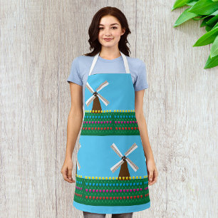 Delantal Molino de viento entre las flores de tulipán