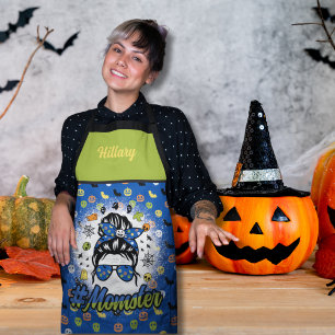 Delantal Momento divertida de Halloween en el verde azul