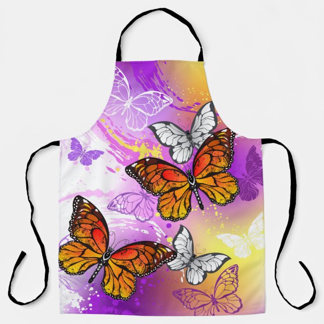 Delantal Monarch Butterflies on Purple Background (Anverso)