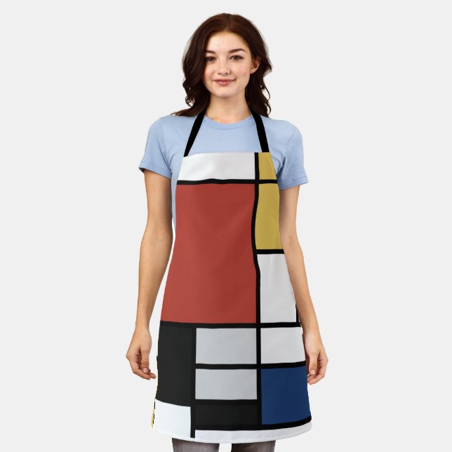 Delantal Mondrian Pintura de Plano Rojo Amarillo Azul Gris  (Gastado)