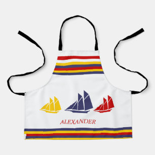 Delantal Mono azul marino rojo amarillo rayas de velero náu
