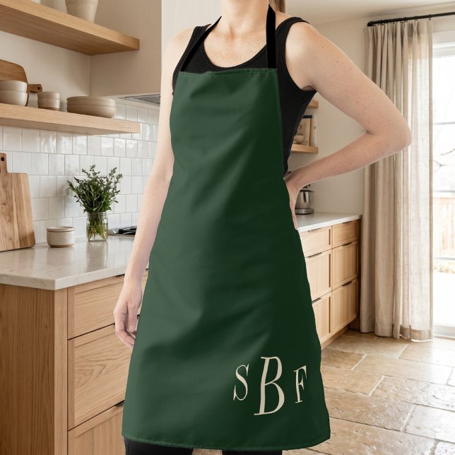 Delantal Monogram Forest Green Boho Moody Kitchen Gift (Monogram Forest Green Boho Moody Kitchen Gift Apron)