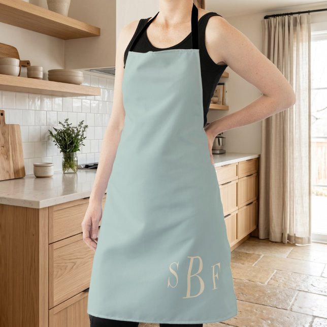 Delantal Monogram Sage Green Boho Modern Kitchen Gift (Monogram Sage Green Boho Modern Kitchen Gift Apron)