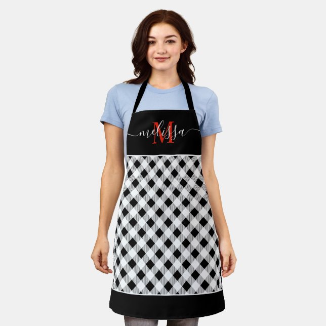 Delantal Monograma Apron blanco negro (Gastado)