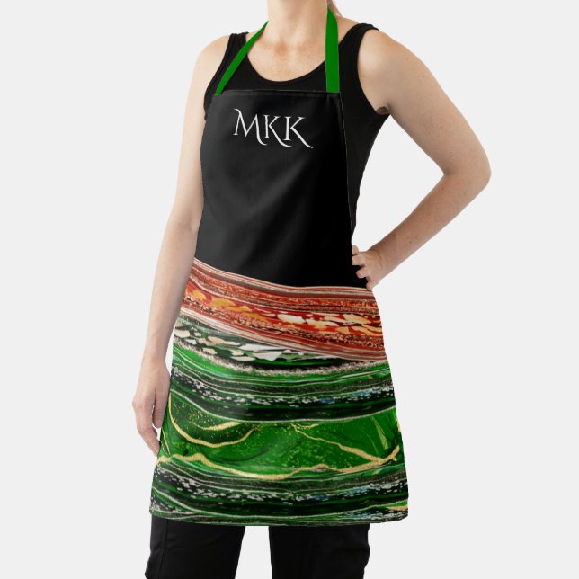 Delantal Monograma Apron de Glam Rojo y Verde Posh (in situ)