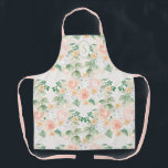 Delantal Monograma Apron Verde Rosa Floral<br><div class="desc">Bonito rosa,  melocotón y sage verde floral. Tan chic y desagradable.</div>