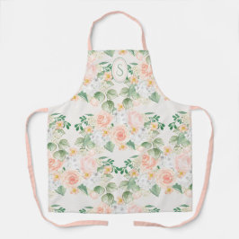 Delantal Monograma Apron Verde Rosa Floral