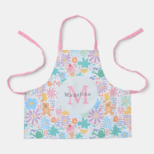 Delantal Monograma arcoíris floral rosa femenino