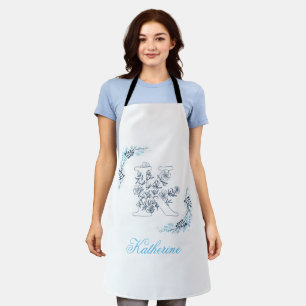 Delantal Monograma azul inicial "K" Floral calurosa
