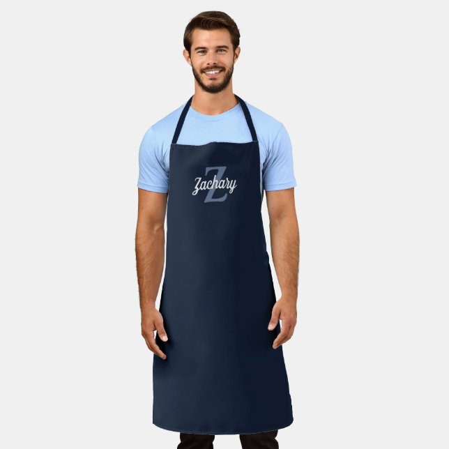 Delantal Monograma blanco azul marino Apron personalizado (Gastado)