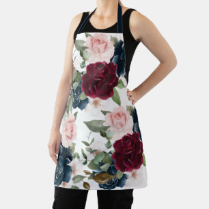 Delantal Monograma blanco de estampado de flores silvestres
