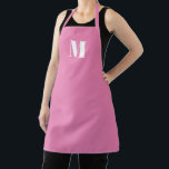 Delantal Monograma blanco rosado personalizado sólido plano<br><div class="desc">Monograma blanco rosado personalizado sólido plano inicial Apron</div>