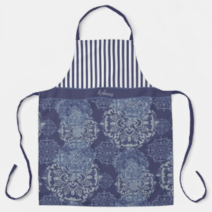 Delantal Monograma Boho Moody Denim Blue Mandalas & Stripes