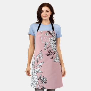 Delantal Monograma botánico de flores silvestres rosado bla