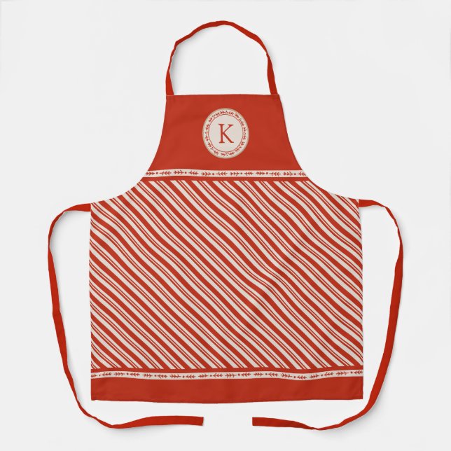 Delantal Monograma Candy Cane Stripe Apron (Anverso)
