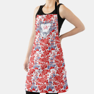 Delantal Monograma chino chino de lujo francés rojo azul