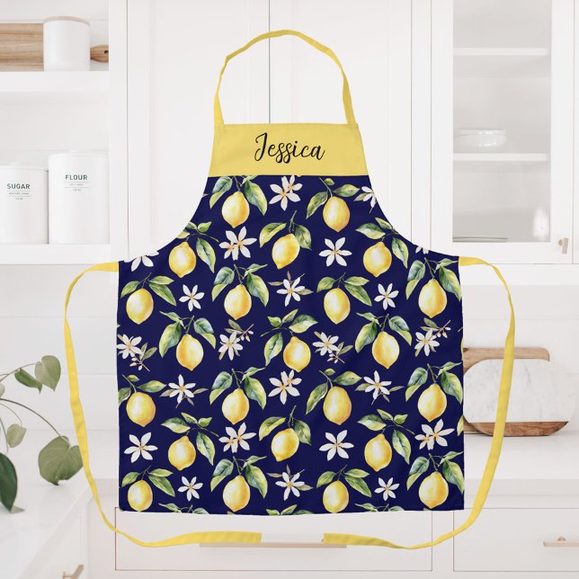 Delantal Monograma Citrus Lemon Fruit Patrón Botánico (In situ)