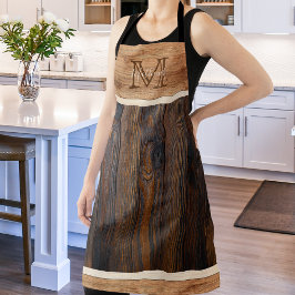 Delantal Monograma clásico de tono de madera rústica Apron