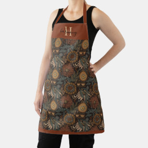 Delantal Monograma Dark Boho Terracota Sabio Botánico 