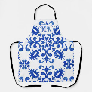 Delantal Monograma de Baldosa Azul Portuguesa