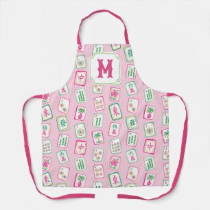 Delantal Monograma de baldosas de Mahjong de Palm Beach ros