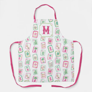 Delantal Monograma de baldosas de Mahjong de Palm Beach ros