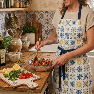 Delantal Monograma de baldosas mediterráneas italianas clás