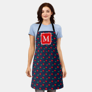 Delantal Monograma de cerezas rojas y navy de verano