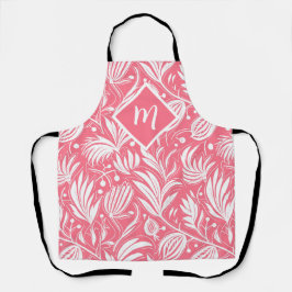 Delantal Monograma de diamante con patrón floral rosado tro