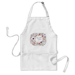 Delantal Monograma de escritura floral de acuarela de bonit
