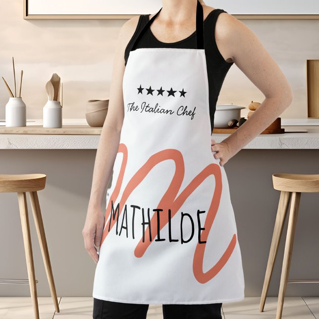 Delantal Monograma de escritura moderna rosa personalizado (Personalized Modern Elegant White Monogram Chef Apron)