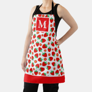 Delantal Monograma de Fresas Rojas y Blancas de Verano Lind