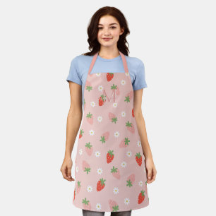 Delantal Monograma de Fresas Rosadas y Rojas Dulces