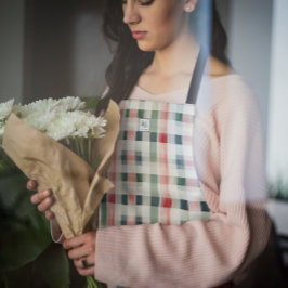 Delantal Monograma de Gingham Verde Suave