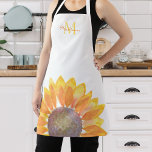 Delantal Monograma de girasol<br><div class="desc">Este alegre delantal está decorado con un girasol color amarillo acuático y un monograma en una tipografía elegante. Es fácil de personalizable y es un gran regalo para los amantes de los girasoles. Acuarela original © Michele Davies.</div>