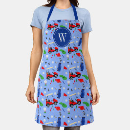 Delantal Monograma de golf azul y verde rojo
