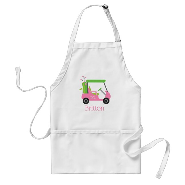 Delantal Monograma de golf rosa y verde Apron personalizado (Frente)