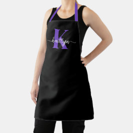 Delantal Monograma de guión negro morado