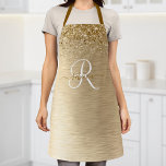 Delantal Monograma de impresión Metalizado con pincel de or<br><div class="desc">Personaliza fácilmente este diseño de delantales de moda de moda con purpurina brillante de oro en un fondo metálico cepillado de oro.</div>