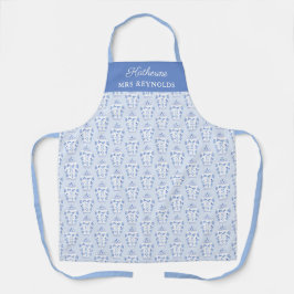 Delantal Monograma de Jar de jengibre azul y blanco