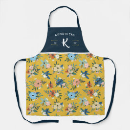 Delantal Monograma de la familia de patrones florales amari
