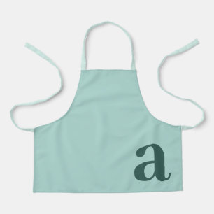 Delantal Monograma de letra grande azul teal minimalista